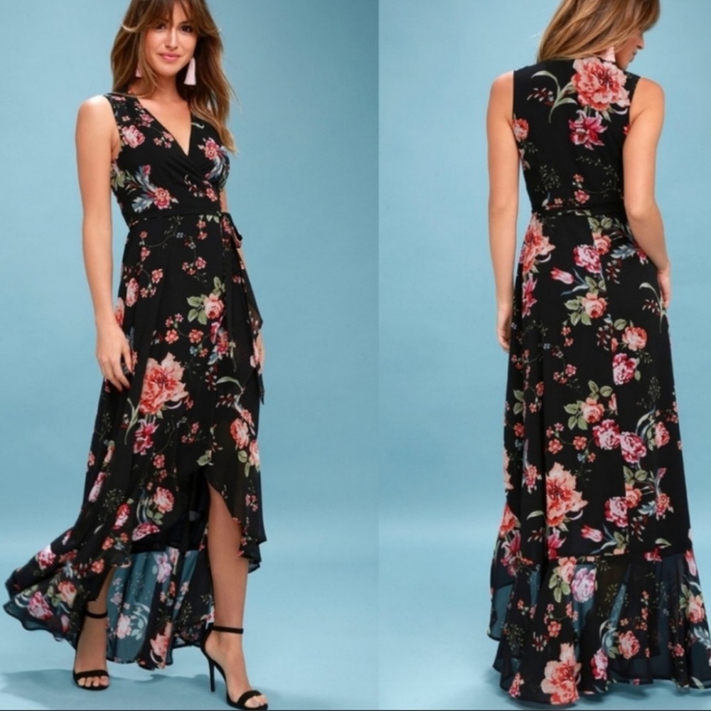 COPY - Exclusive Lulu’s Tawny Black Floral Print Wrap Maxi Dress Size Large